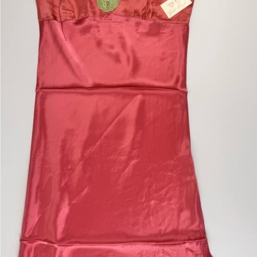 Pink Satin Slip with Pale Green Lace Trim - Women's Intimates ( Large) - Picture 2 of 11